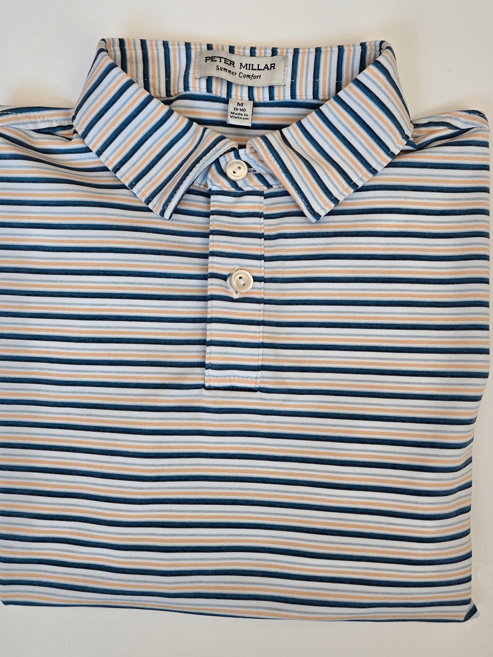 Peter Millar Summer Comfort Boy's Polo Medium Blue, White & Yellow Stripes